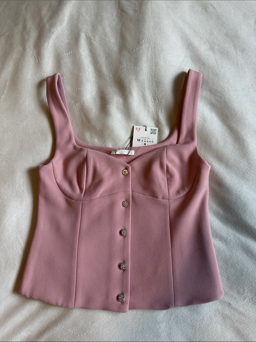 Dusty Pink Jewel Button Crepe Top